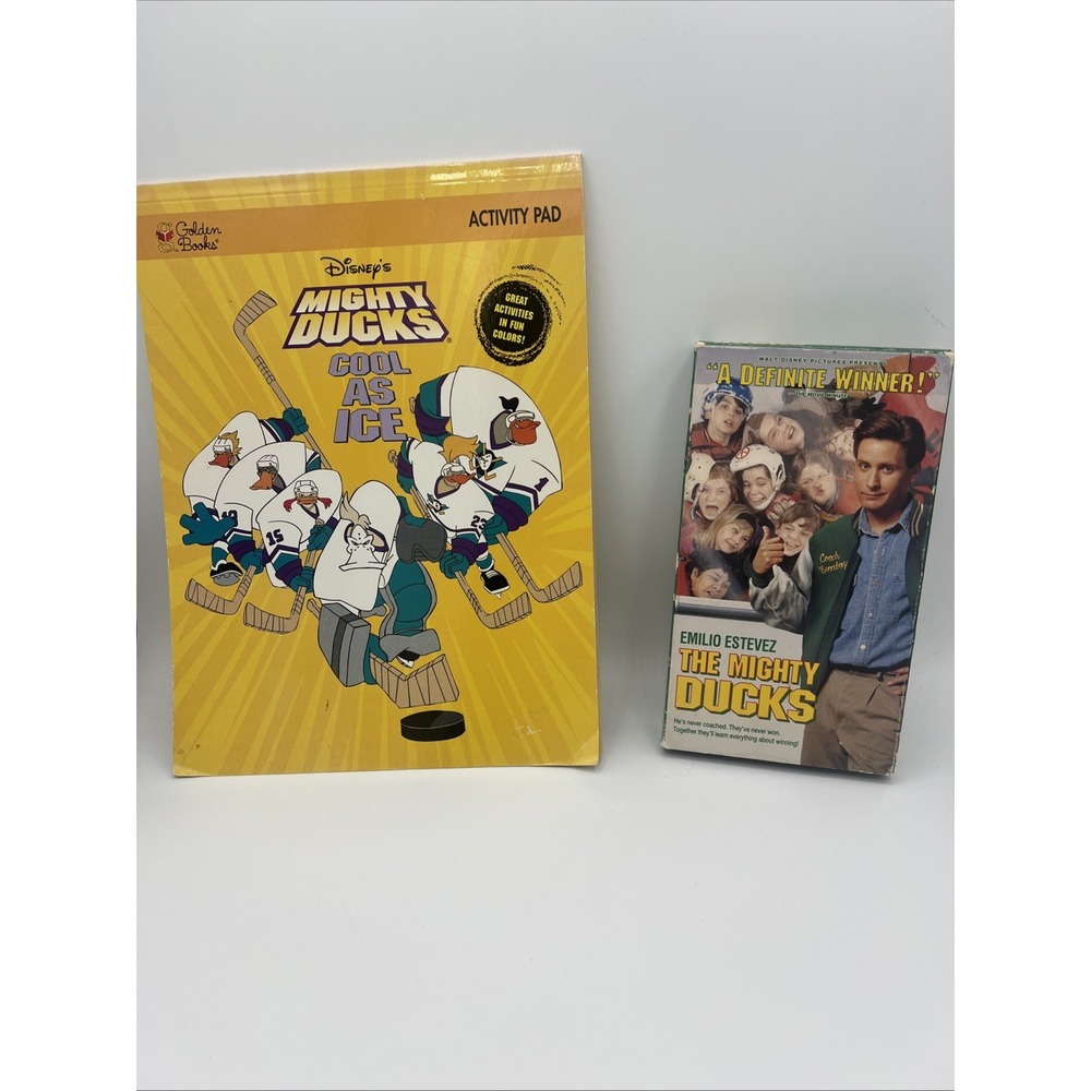 Vintage 90s Mighty Ducks Lot - 1997 Golden Books Activity Pad & 1992 Movie VHS